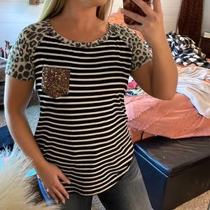 Striped & leopard boutique tee